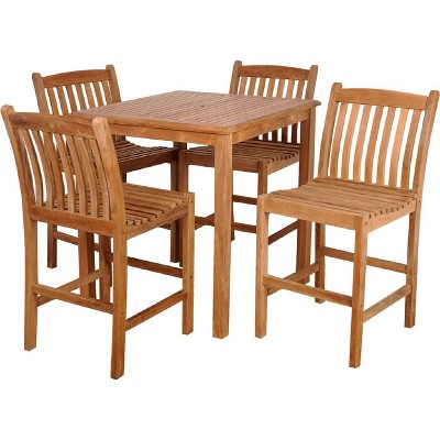 Eden 5pc Patio Teak Wood Bar Height Dining Set - International Home Miami