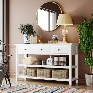 Retro Entryway Console Table, 50" Sofa Table with Three Drawers and Two Open Shelves-ModernLuxe - 1 of 4