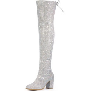 Allegra K Women's Halloween Glitter Round Toe Chunky Heel Over the Knee High Boots - 1 of 4