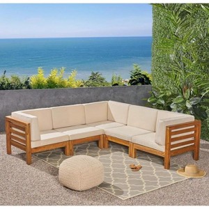 GDFStudio Cascada Outdoor Modular Acacia Wood 5 Seater Sectional Sofa Set - 1 of 4