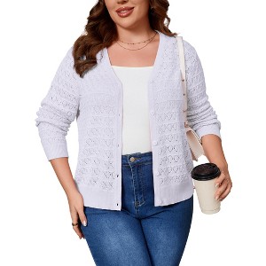 Coolmee Plus Size Cardigan Sweaters for Women Fashion Long Sleeve Midweight Outerwear Loose Fit Button Open Front Tops - 1 of 4