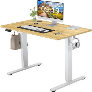 40 x 24 inch Electric Adjustment Desk with Hook, 2 Rear End Wiring Holes, Adjustable Height Desk, Home Office Computer Desk, Sit Stand Up Desk Brown - 1 of 4