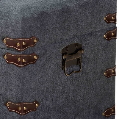 Palma Gray Fabric Upholstered Storage Trunk Ottoman with Brass Accents