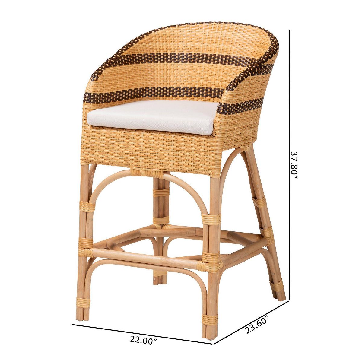 bali & pari Elma Rattan Counter Stool with Cushion Natural Brown/Dark Brown - thumbnail 5