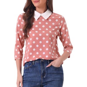 Allegra K Women's Polka Dots Contrast Peter Pan Collar 3/4 Sleeves Blouse - 1 of 4