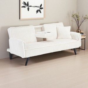 72.04" Corduroy 3-Seater Sofa with 1 Pillow, Retractable Cup Holders & Adjustable Backrest - 1 of 4