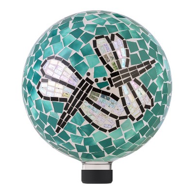 12" x 10" Indoor/Outdoor Dragonfly Duo Glass Gazing Globe Turquoise - Alpine Corporation