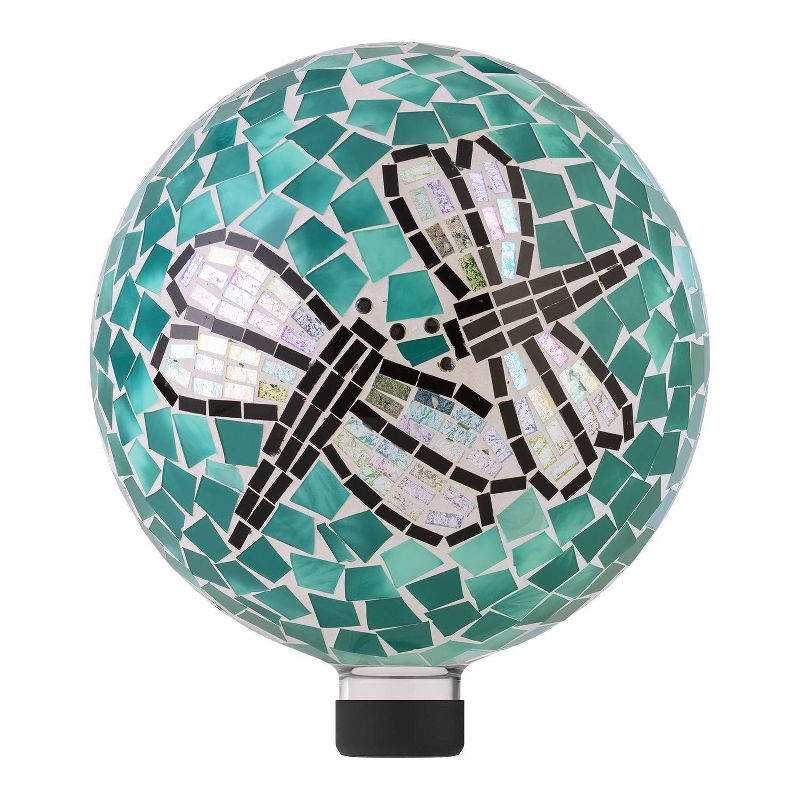 12&#34; x 10&#34; Indoor/Outdoor Dragonfly Duo Glass Gazing Globe Turquoise - Alpine Corporation, 1 of 6