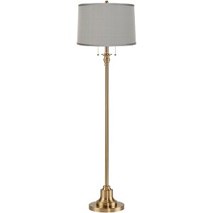 360 Lighting Dyna 58" Antique Brass Gray Faux Silk Shade Floor Lamp - 1 of 4