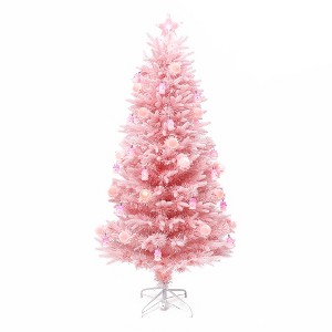 LuxenHome 6Ft Pink Cherry Blossom Christmas Tree with Fiber Optic Lights & Snowman Star Topper - 1 of 4