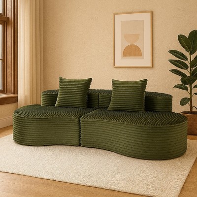 Grungis Comfy Corduroy Sofa Couch with 1 Seater,Modern Moon Bay Sofa with A Removable Pillow,Compressed Sofa for Living Room Furniture