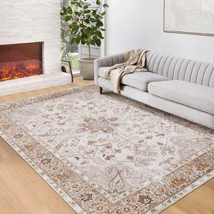 Vintage Floral Print Rug,Ultra-Thin Non-Slip Machine Washable Carpet for Living Room, Bedroom & Kitchen - 1 of 4