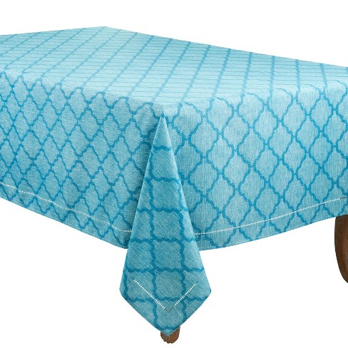 Saro Lifestyle Tablecloth With Laser-cut Hemstitch Border, Turquoise ...