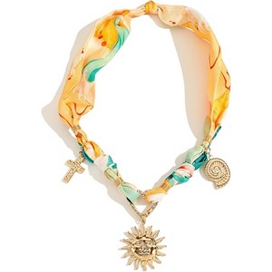 Bandana Charm Necklace for Women-Dainty Gold Carabiner Beach Charm Necklace Sun Conch Cross Pendant Scarf Necklaces,Fabric Statement Jewelry - 1 of 4
