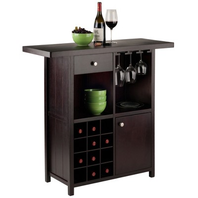 Macon Transitional Espresso Solid Wood Wine Bar with Storage