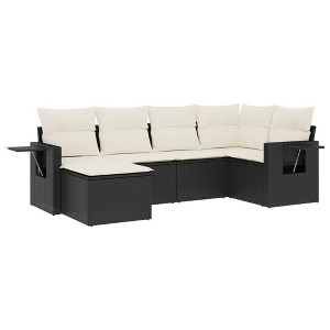 vidaXL 7 Piece Patio Sofa Set with Cushions Black Poly Rattan - Black and Cream Without Table - 1 of 4