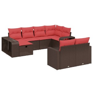 vidaXL 10 Piece Patio Sofa Set with Cushions Brown Poly Rattan - Without Table - 1 of 4