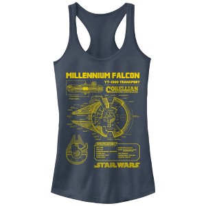Juniors Womens Star Wars Millennium Falcon Schematics Racerback Tank Top - 1 of 3