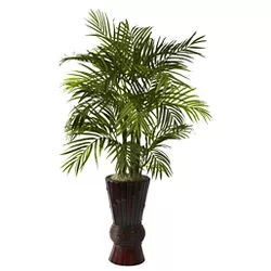 Nearly Natural Areca with Bamboo Planter (4")