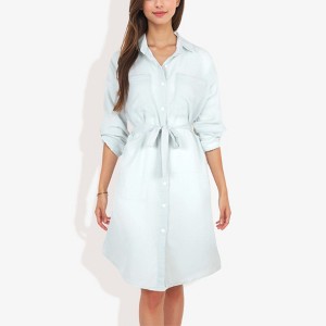 Anna-Kaci Women's Button Down Collar Neck Large Pocket Detail Scoop Hem Long Cuffed Sleeve Fashion Dress - 1 of 4