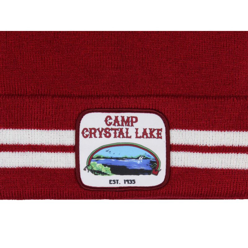 Friday The 13th Beanie Camp Crystal Lake Sign Patch Knit Beanie Hat Cap Red, 3 of 5