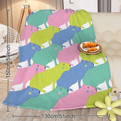 Paaaawaters Colorful Capybara Flannel Blankets Capybara Rodent Animal Blankets for Bed Sofa Couch 30*40 Inches 50*60in