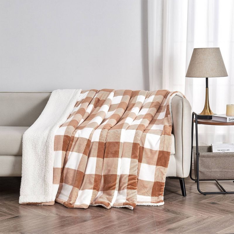 Cozy Buffalo Check Plush with Shearling Reverse Bed Blanket - Isla Jade, 5 of 8