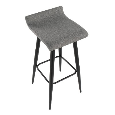 Set of 2 Gray Metal Fixed-Height 33" Barstools with Wave Seat