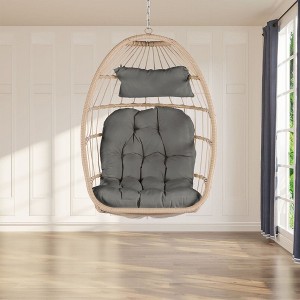 PAGED Outdoor Rattan Swing Chair with Water Resistant Cushion and UV Resistant Frame,Egg Chair for Patio,Porch,Garden - 1 of 4