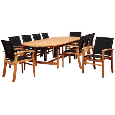 Edenton 11pc Teak Wood Double-Extendable Oval Patio Dining Set - International Home Miami