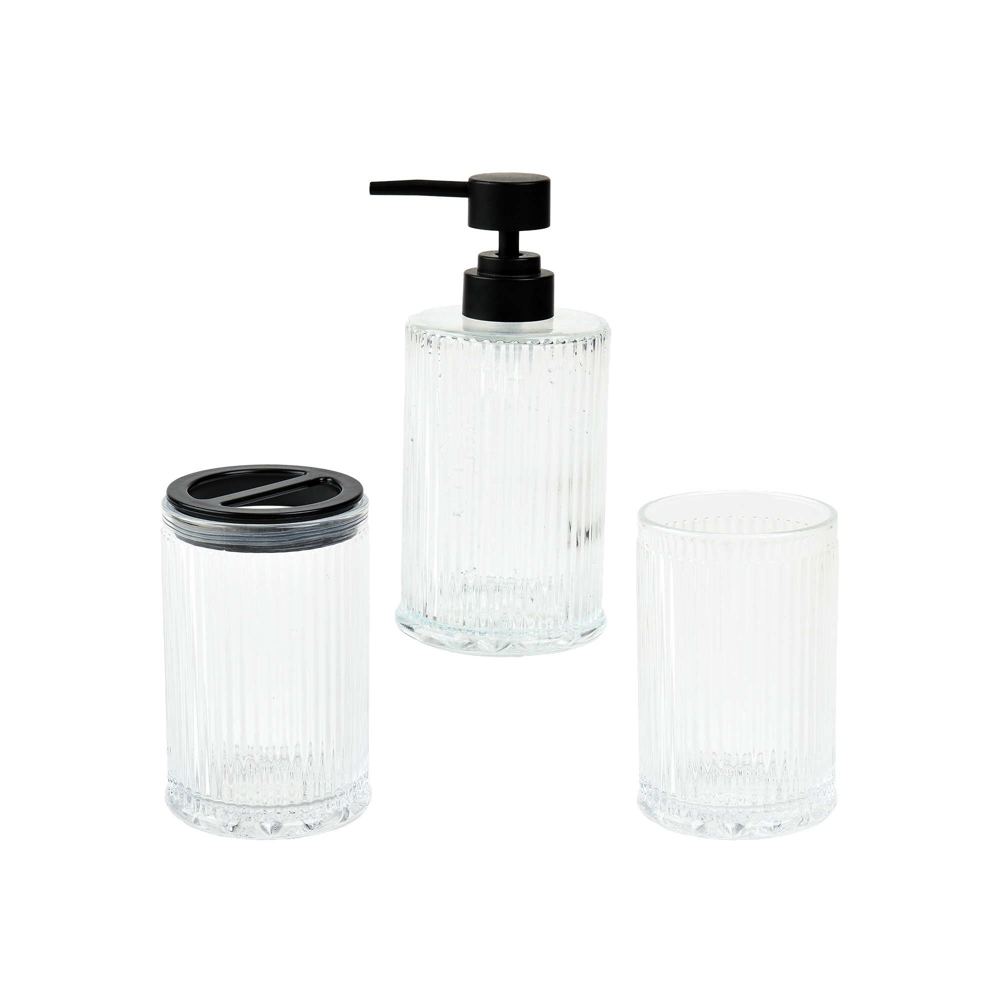 Cameo 3PC Bathroom Set - Soap/Lotion Dispenser, Toothbrush Holder, Tumbler, Non-Slip Protective Silicone Feet