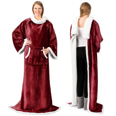 PAVILIA Fleece Wearable Blanket with Sleeves, Warm Cozy Soft Functional Lightweight Sleeved Throw Adults Men Women