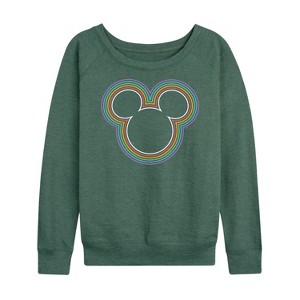 Women's - Disney - Mickey Head Rainbow Outline Lightweight French Terry Wide Neck Long Sleeve Shirt - 1 of 4