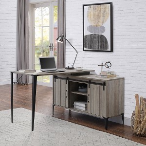 Grungis L-Shaped Office Desk,Computer Desk with Sliding Barn Door for Home Office,Company - 1 of 4