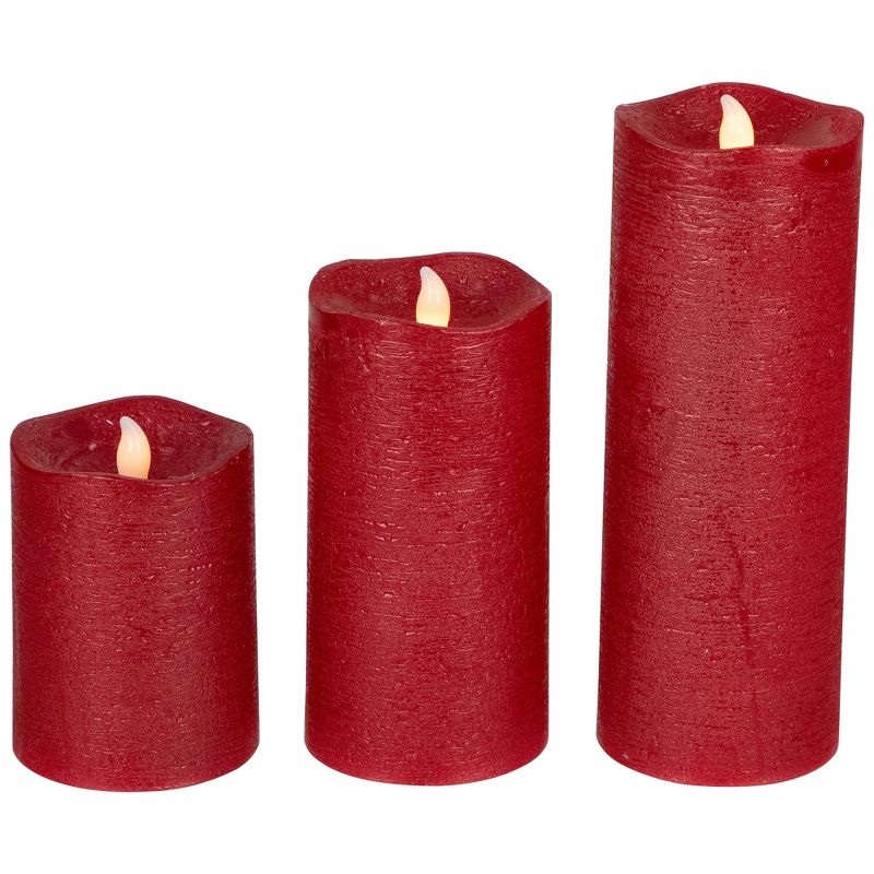 Northlight Set of 3 Brushed Red Flickering Flameless LED Wax Pillar Candles 8", 4 of 7