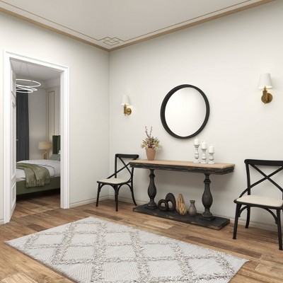 Elegant 32" Round Black Wood Framed Wall Mirror