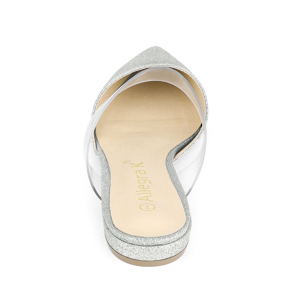 Женские сабо Allegra K Women's Glitter Clear Strap Pointed Toe Flat Mules 8.5 Silver — фото 4
