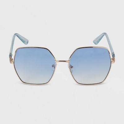 Women's Oversized Angular Round Metal Gradient Sunglasses - A New Day™ Gold