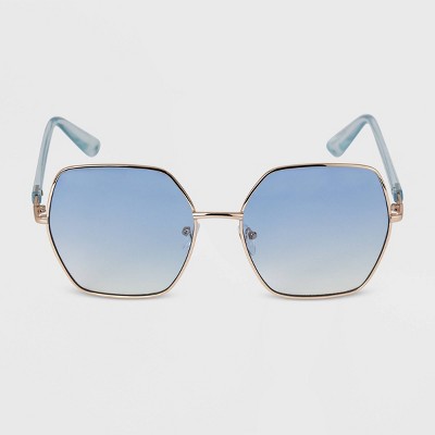 Women's Oversized Angular Round Metal Gradient Sunglasses - A New Day™ Gold