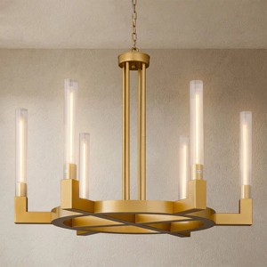 6 - Light Wagon Wheel Chandelier, Kitchen Island Pendant Lights - 1 of 4