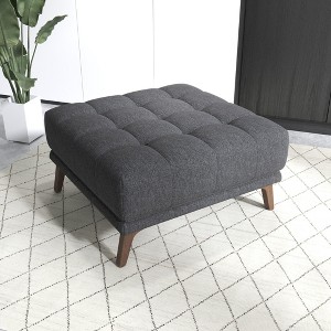 Sapphtopaz Square Ottoman with Linen Tufted Upholstered Versatile Foot Stool with Wood Legs Entryway Shoe Bench for Living Room, Entryway - 1 of 4