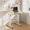 VECELO Standing Desk Adjustable Height, Computer Workstations with Tiltable Tabletop & Lockable Wheels, Portable Rolling Laptop Desk for Office, Brown - 4 of 4