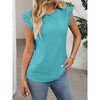 Women's Lace Panel Short Sleeve Tee - Solid Color Crewneck Cropped Top - 2 of 4