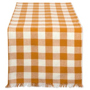Design Imports  Heavyweight Check Fringe Table Runner, Pumpkin Spice, 14X108" - 1 of 4