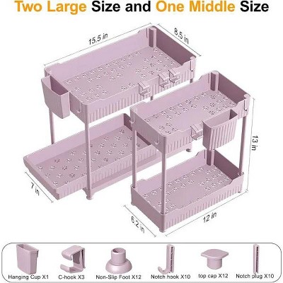 Aeelleea 2-Tier Pink Plastic Storage Cart, Two Large & One Medium ...