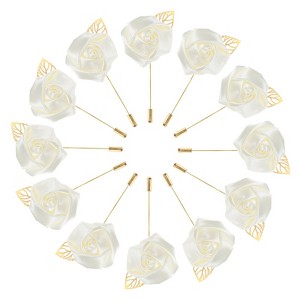 Unique Bargains Mens Golden Leaf Rose Lapel Boutonnieres Pin for Wedding 12 Pcs - 1 of 4