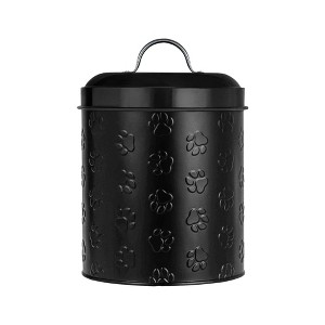 Amici Pet Puppy Paws Black Metal Canister - 140 oz Large, Embossed Pet Food Canister, Pet Storage Containers, Airtight Lid, Dog Treat Jar - 1 of 4