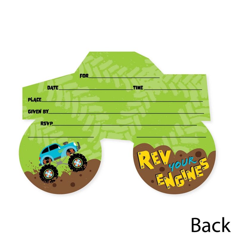 Big Dot of Happiness Smash and Crash - Monster Truck - Shaped Fill-In Invitations - Boy Birthday Party Invitation Cards with Envelopes - Set of 12, 5 of 8