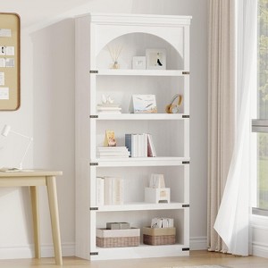 Arched 5-Shelf Bookcase, 68.7" Tall Curved Wooden Bookshelf for Home Office, Living Room, Farmhouse Display Storage Shelf - 1 of 4