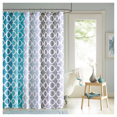 teal and white shower curtain